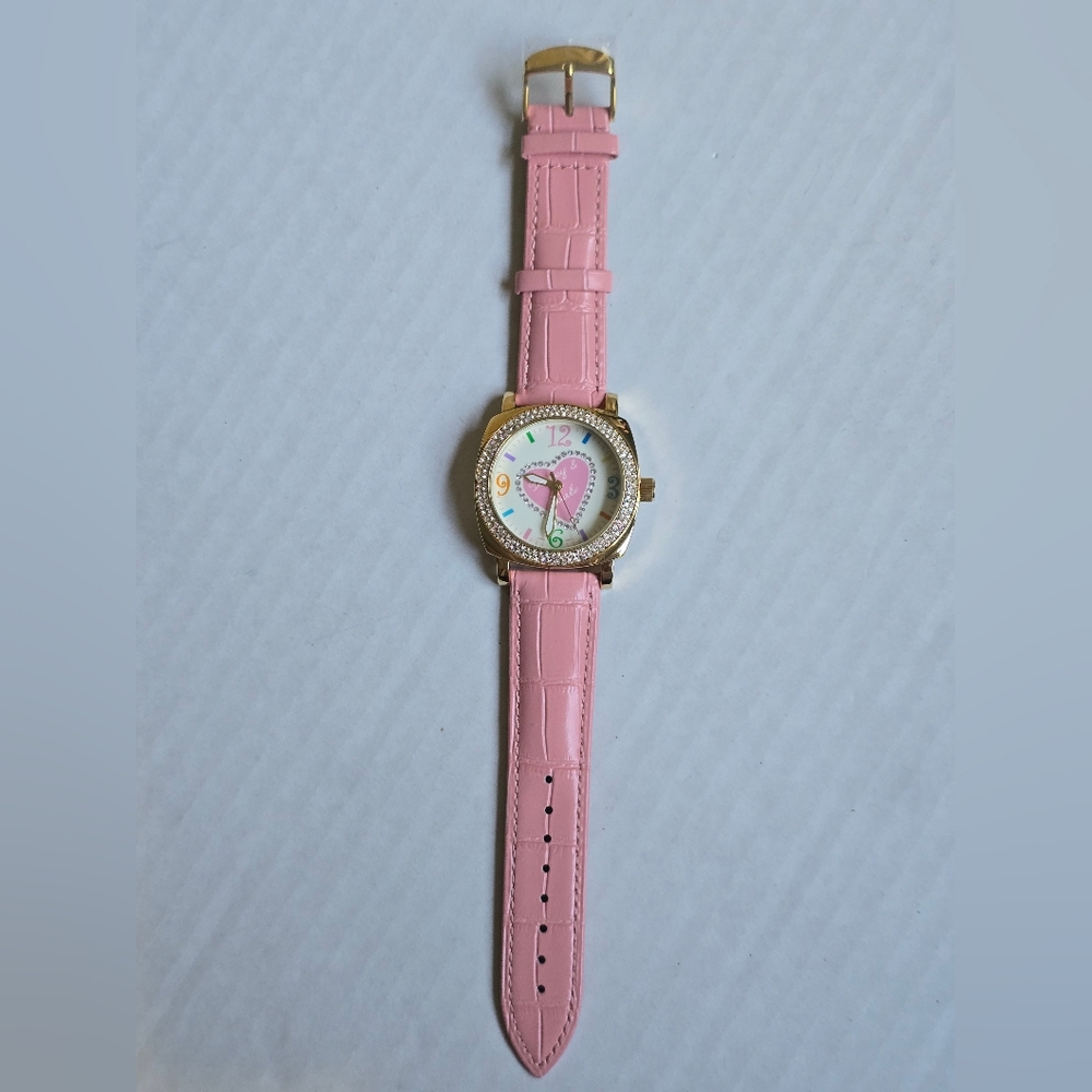 Y2K Dooney & Bourke Hearts Design Rhinestone Bezel Watch Pink Leather Band - Picture 9 of 11